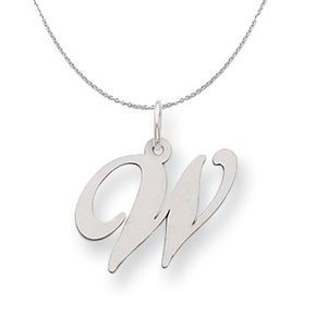 Silver, Ella Collection Medium Fancy Script Initial W Necklace - 20 In